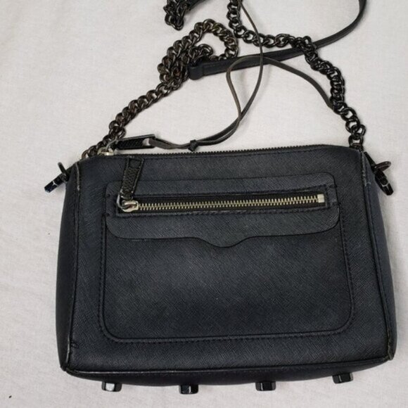 Rebecca Minkoff Avery Black Saffiano Leather Crossbody Bag Purse Studded Chain - Picture 6 of 16